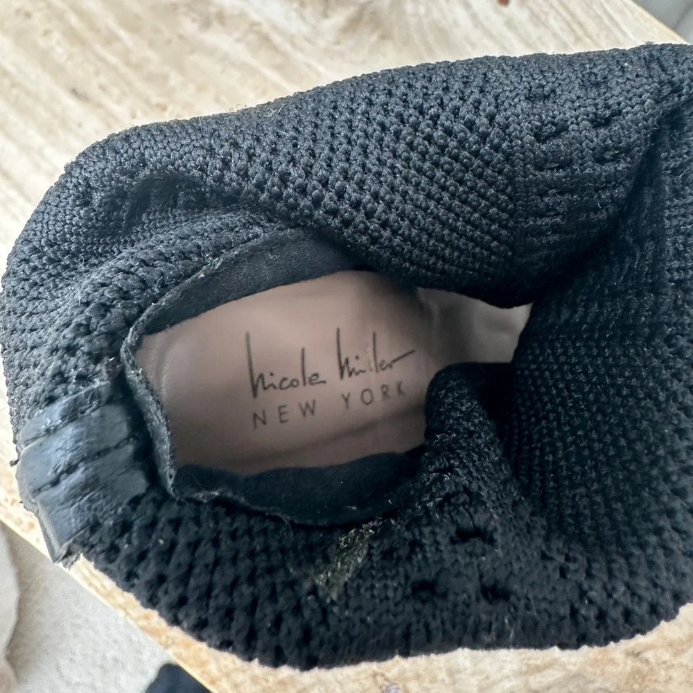 Nicole Miller Black Knit Peep Toe Sock Booties Stiletto Heel | Size 9 - Picture 7 of 7